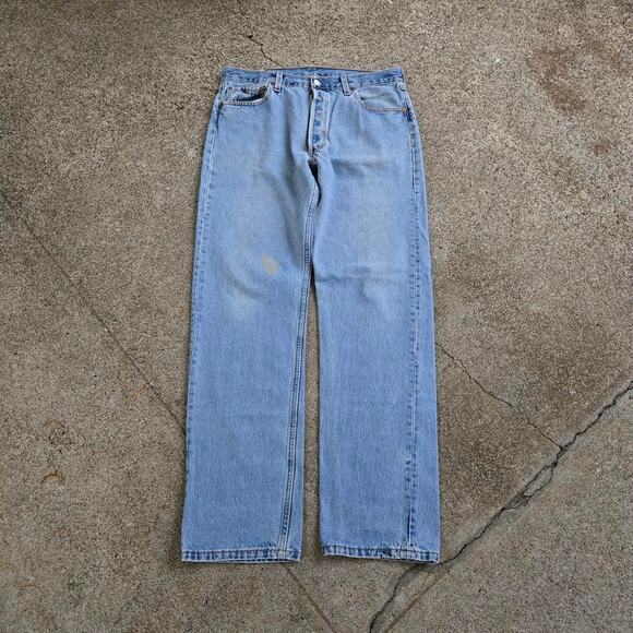 Vtg 90s LEVI'S 501 Plain Faded Straight Leg Denim Jeans Tagged 36 x 34 USA Made - Picture 3 of 8